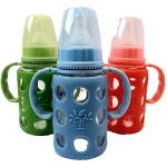 Minitree Glass Feeding Bottle with Silicon Cover Protection - 120ml (3+ month)