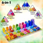 Wooden 6 in 1 Multifunctional Learning Board Puzzle, Numbers, Shapes, Fishing Game, Stacking, Montessori Game Educational Toys for Kids, Multicolour, 3+ Years - Image 4