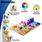 Wooden 6 in 1 Multifunctional Learning Board Puzzle, Numbers, Shapes, Fishing Game, Stacking, Montessori Game Educational Toys for Kids, Multicolour, 3+ Years - Image 6