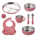 7 Pcs Soft Silicone Cover Stainless Steel Feeding Set - Image 2