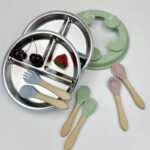 Silicon Covered Stainless Steel Plate & Spoon with Suction